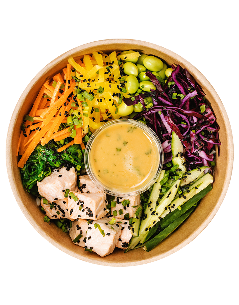 Bowl z ryżem i pieczonym łososiem