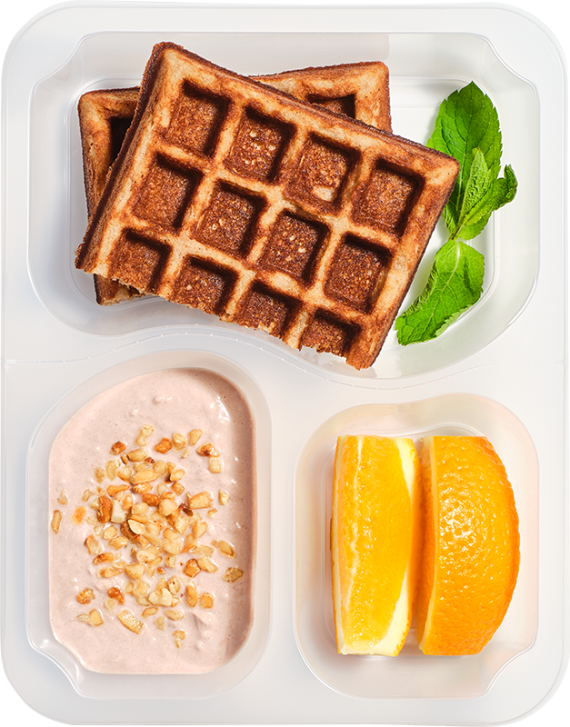 Low Carb & IG - Gofr cynamonowy, twarożek czekoladowy z orzechami, cząstki pomarańczy