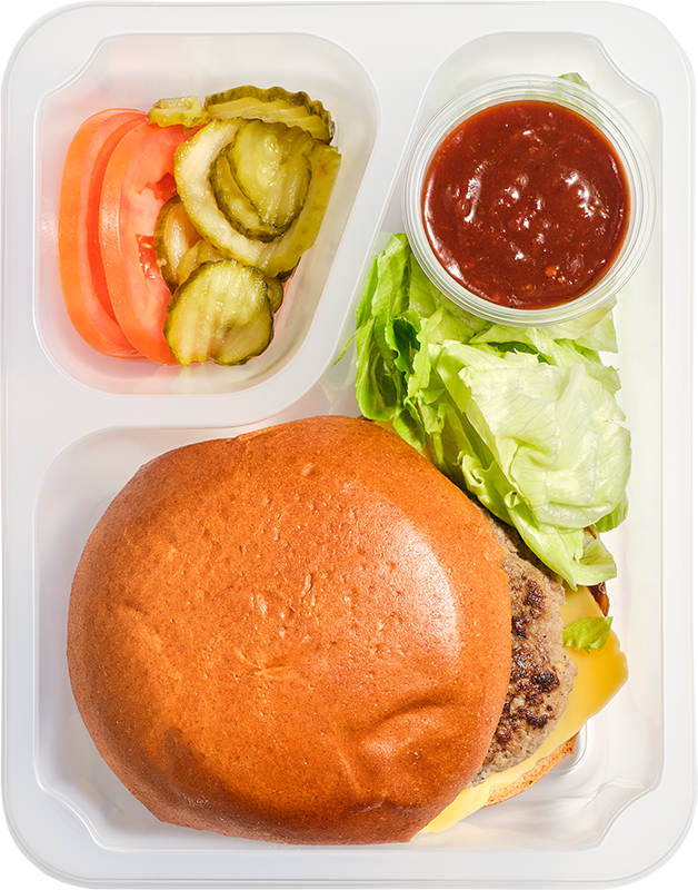 Supreme - Smash burher wołowy, cheddar, konfitura z czerwonej cebuli, pikle, pomidor, sałata, bbq